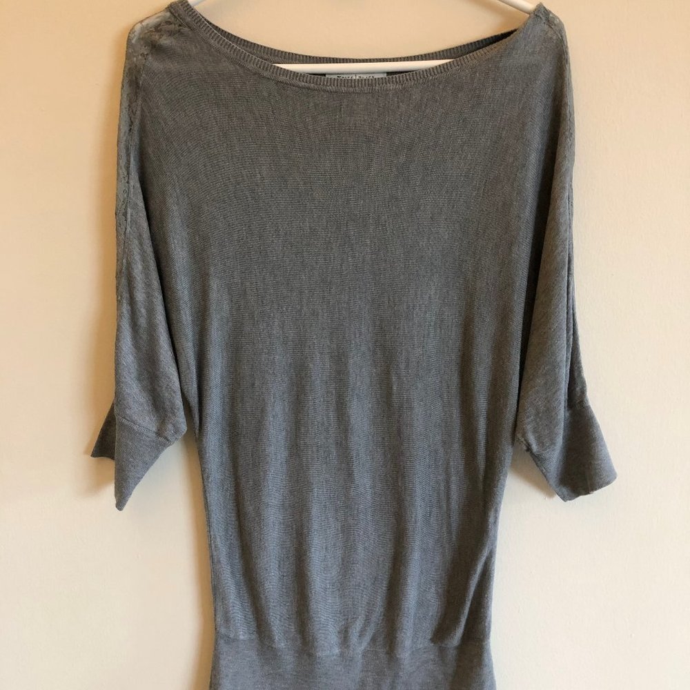 Gray Blouse with Lace Detail